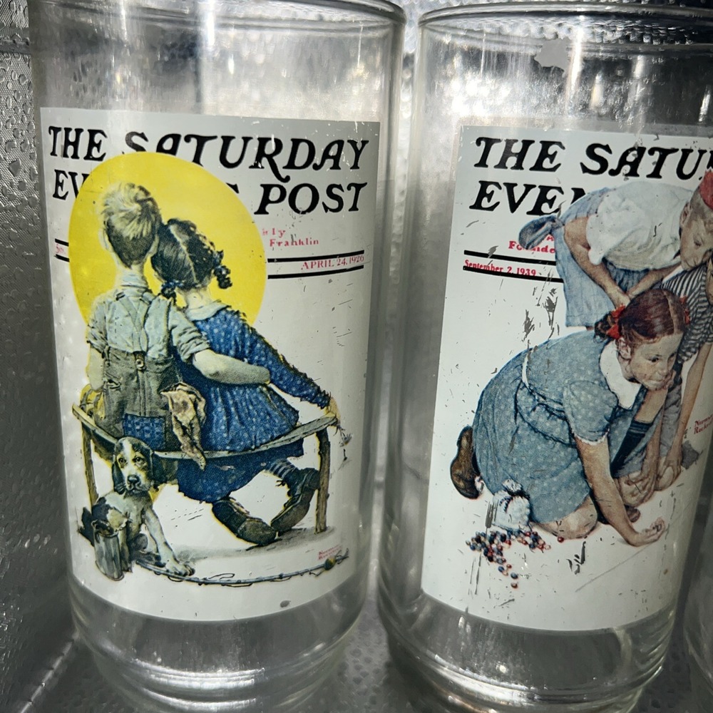 Arbys Collectors Norman Rockwell Saturday Evening Post Glass Set of 4 1980s